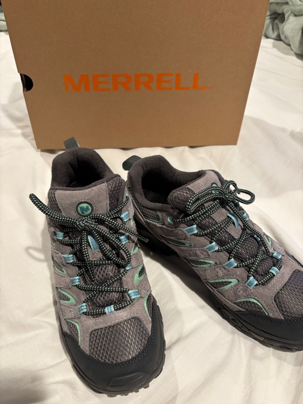 Merrell Gray and Teal Trail Walking Shoes